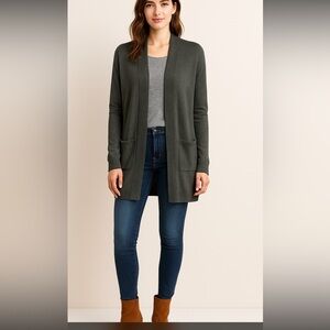 Papermoon Women’s Open Front Longline Cardigan with Pockets Small USA Made